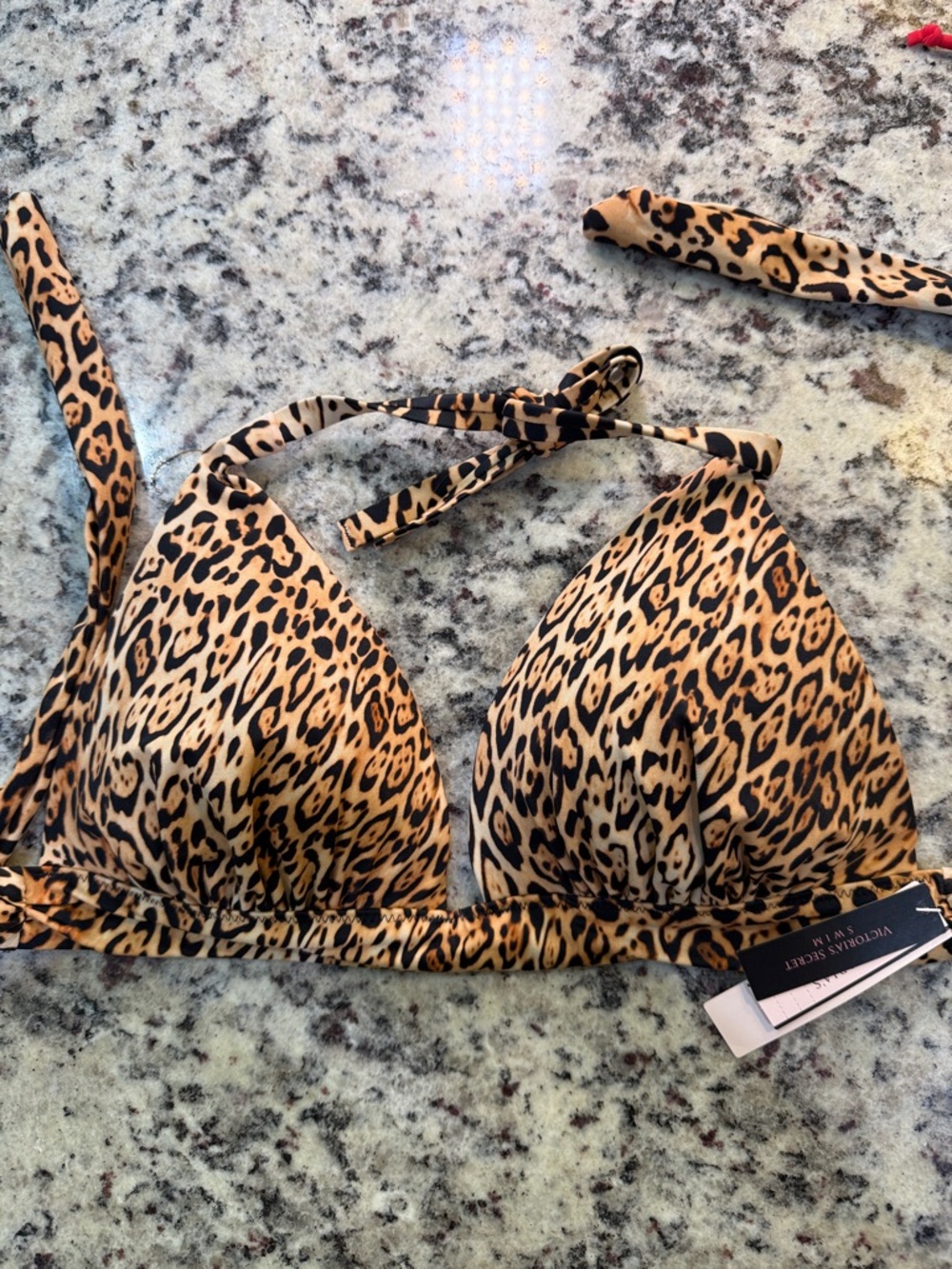 Victoria's Secret Leopard Print Swim Triangle Top in Beige and Black